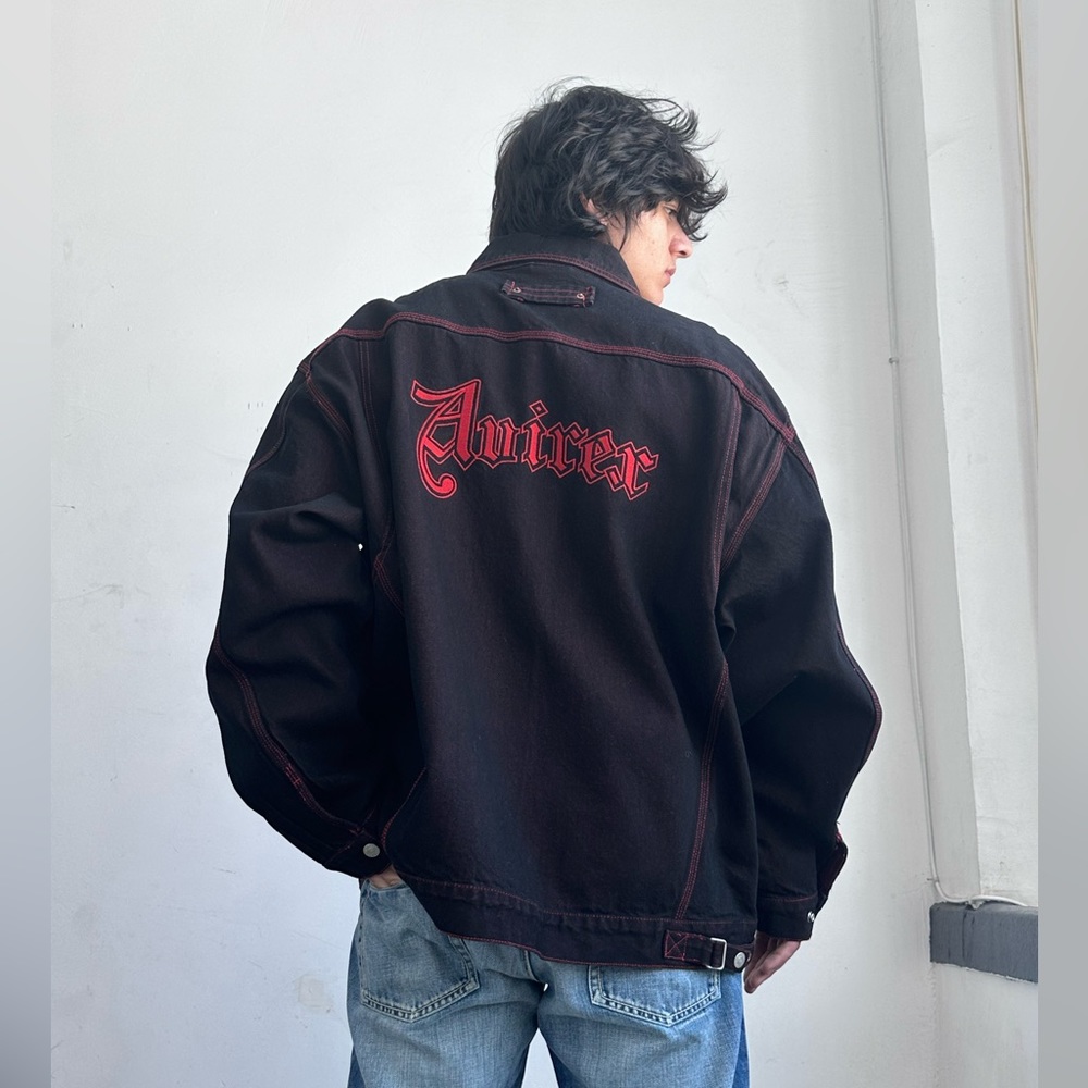 Men's Avirex Black | Red Casual Denim Jacket